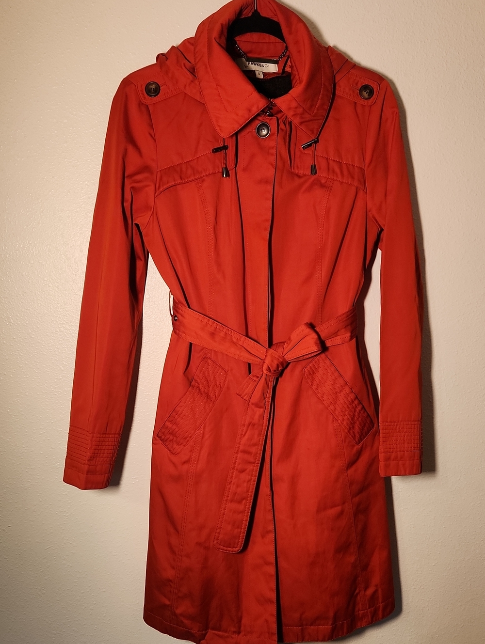 Hawke & Co Orange Trench Coat with Waist Tie